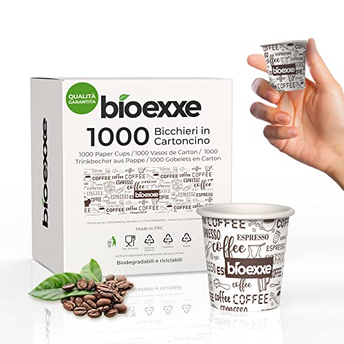 bioexxe Espresso pappbecher kaffee 75ml 1000 Stück - Biologisch abbaubare einwegbecher | kaffeebecher widerstehen Getränken bis zu 85°/90°- Kleine Größe für italienischen Espress von bioexxe