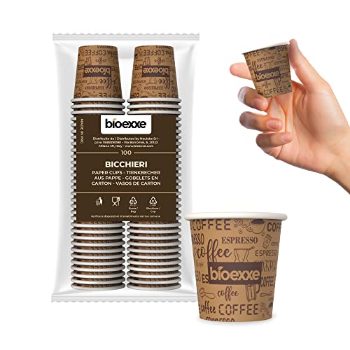 bioexxe 100 espresso pappbecher kaffee 75ml - Biologisch abbaubare einwegbecher | kaffeebecher widerstehen Getränken bis zu 85°/90°- Kleine Größe für italienischen Espresso (braun) von bioexxe