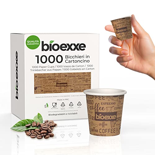 bioexxe Espresso pappbecher kaffee 75ml 1000 Stück Biologisch abbaubare einwegbecher | kaffeebecher widerstehen Getränken bis zu 85°/90°- Kleine Größe für italienischen Espresso (braun) von bioexxe