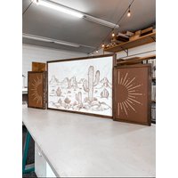 Holz Wandkunst | Wüste Sunburst Wanddeko Kaktus & Boho Terrakotta von birchandhome