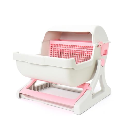 Katzentoilette, Halbgeschlossene Katzentoilette mit Kippdesign, groß, leicht zu reinigen Katzentoilette(Pink) von birene