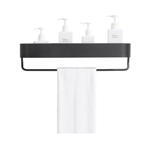 Regale, Dusch-Caddy-Regal mit Handtuchstange, selbstklebender Dusch-Organizer zur Wandmontage mit runden Kanten, modernes schwarzes Badezimmerregal, Küchen-Gewürz-Organizer Badezimmerzubehör(48cm) von birene