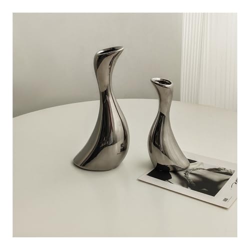 Vase, Zweierpack, silberfarbene, Gebogene Keramikvase, for Wohnzimmer und Eingangsbereich, Weinkühler, dekoratives Ornament Dekorative Vase von birene