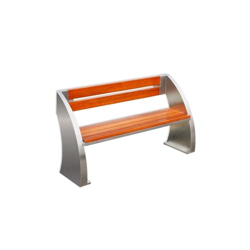 birene Gartenbank, Edelstahl-Teakholzbank, Outdoor-Park-Hinterhofstuhl mit Rückenlehne Terrassenbank(150cm) von birene