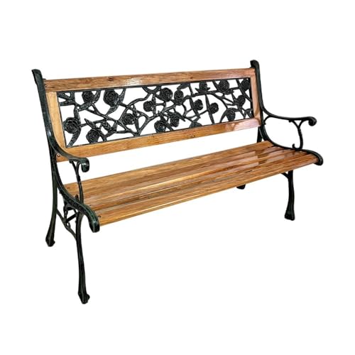 birene Gartenbank, Parkbank aus Holz mit Rahmen aus Gusseisen, Rückenlehnenbank for Garten und Terrasse im Freien Terrassenbank von birene