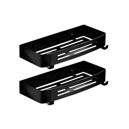 birene Regale, 2er-Pack Duschregale aus Edelstahl mit 4 verstellbaren Haken – Selbstklebender Badezimmer-Organizer ohne Bohren Badezimmerzubehör(Black) von birene