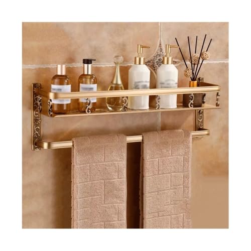 birene Regale, Wandmontiertes Badezimmer-Aufbewahrungsregal aus Metall for Handtücher, Kosmetika und Toilettenartikel – Keine Bohrlöcher erforderlich Badezimmerzubehör(42cm) von birene
