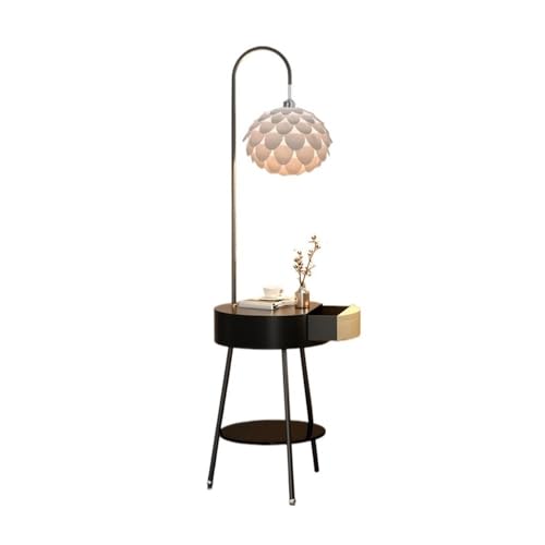 birene Stehlampe Mid-Century Modern Stehlampe mit Beistelltisch & USB-Ladefunktion, 2 Schubladen(Black) von birene