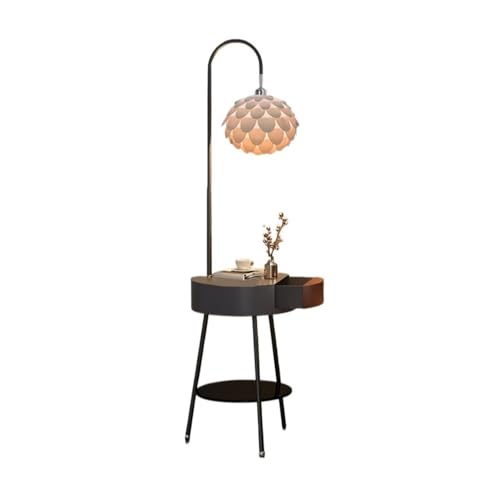 birene Stehlampe Mid-Century Modern Stehlampe mit Beistelltisch & USB-Ladefunktion, 2 Schubladen(Gray) von birene