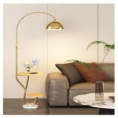 birene Stehlampe Rustikale Beistelltischlampe mit Regalen und 3-Farbiger LED-Glühbirne for das Wohnzimmer(Gold) von birene
