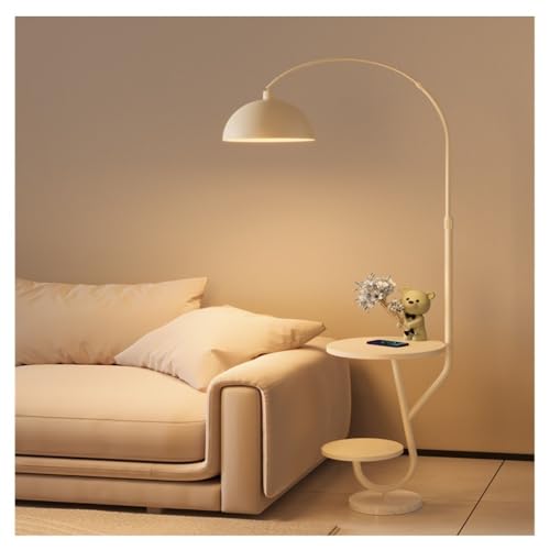 birene Stehlampe Rustikale Beistelltischlampe mit Regalen und 3-Farbiger LED-Glühbirne for das Wohnzimmer(White) von birene