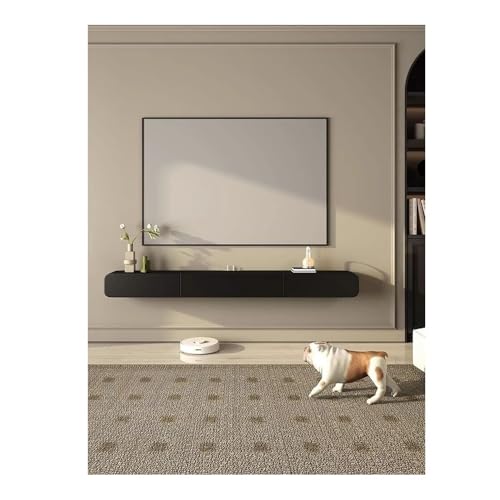 birene Wandmontierter TV-Schrank, Ultradünner, wandmontierter TV-Schrank mit abgerundeten Ecken – eine platzsparende, Moderne Wandhalterung for das Wohnzimmer TV-Wandschrank(Black,200x24x18cm) von birene
