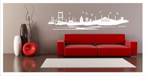 biseler Wandtattoo Wandaufkleber Istanbul Skyline Türkei Wandsticker Türkiye Aufkleber (Weiss, 120 cm x 28 cm) von biseler