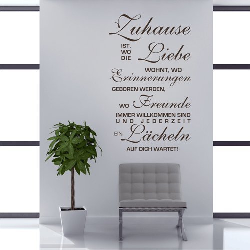 biseler Wandtattoo XXL Zuhause ist wo die Liebe wohnt Spruch Wohnzimmer Wandaufkleber (Braun, 120 cm x 60 cm) von biseler