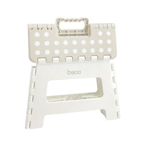 BISOO Tritthocker Kinder - Klapphocker Faltbar 120Kg für Bad & Küche - Hocker Klappbar für Kinder & Erwachsene - Fußbank mit Anti-Rutsch-Oberfläche - Klapptritt Sicherheit - Trittschemel Sahne von bisoo