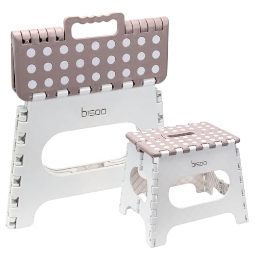 BISOO Tritthocker Kinder - Klapphocker Faltbar 150Kg für Bad & Küche - Hocker Klappbar für Kinder & Erwachsene - Fußbank mit Anti-Rutsch-Oberfläche - Klapptritt Sicherheit - Trittschemel Mokka von bisoo