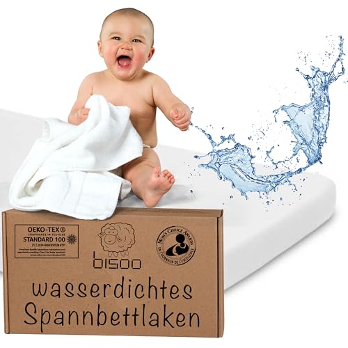 Bisoo 37x80 / 40x80 Spannbettlaken Kinderwagen - 2in1 Baby Wasserfester Matratzenschoner Spannbettlaken aus 100% Baumwolljersey Öko-Tex - Matratzenbezug Kinderwagen 1 Stück Weiß 80x40 cm von bisoo