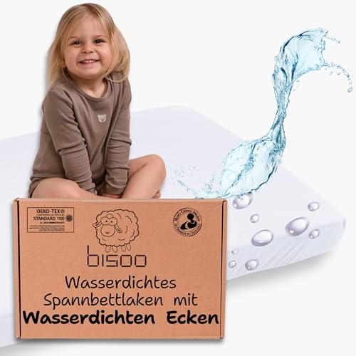 Bisoo Spannbettlaken 60x120 Baby - Matratzenschoner 60x120 Baby Wasserdicht (Oberseite+Ecken) Bettlaken für Babybett Wiege 100% Baumwolljersey Öko-Tex - wasserdichte Spannbetttuch 120x60 1 Stück Weiß von bisoo
