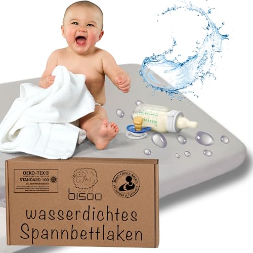Bisoo Spannbettlaken 60x120 Baby - Matratzenschoner 60x120 Baby Wasserdicht Bettlaken für Babybett Wiege 100% Baumwolljersey Öko-Tex - wasserdichte Spannbetttuch 120x60 1 Stück Grau von bisoo