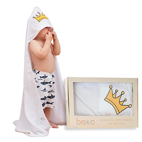bisoo XL Kapuzenhandtuch Baby - Baby Handtuch mit Kapuze 100x100 cm - Großes Baby Badetuch für Neugeborene - Kaputzenhandtücher mit Stickerei von Krone - 100% Baumwolle Oeko-Tex Zertifikat (Weiß) von bisoo
