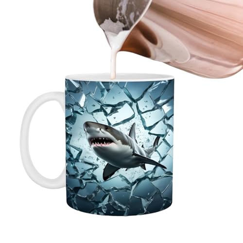 biteatey 3D Hai Kaffeetasse | Niedliche Tassen, 3D-flach bemalte Hai-Tasse aus Keramik | Hai-Tasse, neuartige Kaffeetasse aus Keramik, 325 ml, Urlaubs- und Geburtstagsgeschenk für Kaffee-, Milch von biteatey