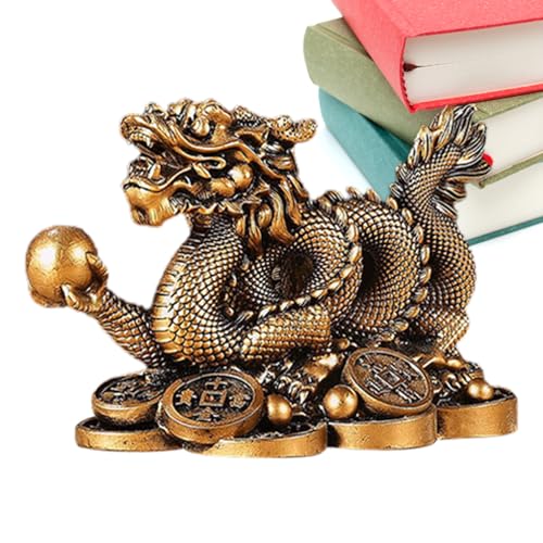 biteatey Feng Shui Drachenstatue, chinesische Sternzeichen-Drachenfiguren - Drache auf Geldmünzen Statuen und Figuren | Chinesischer Drache auf antiken Münzen, Figur zum Anlocken von Geld und Glück von biteatey