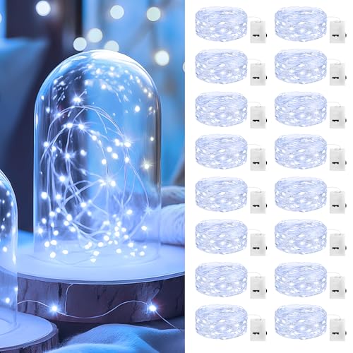 bitjam 16 Stück Mini LED Lichterkette mit Batterie, 2M 3 Modes Kleine Lichterkette Wasserdicht für Party Hochzeit Weihnachten Beleuchtung Deko (Kaltes Weiß) von bitjam
