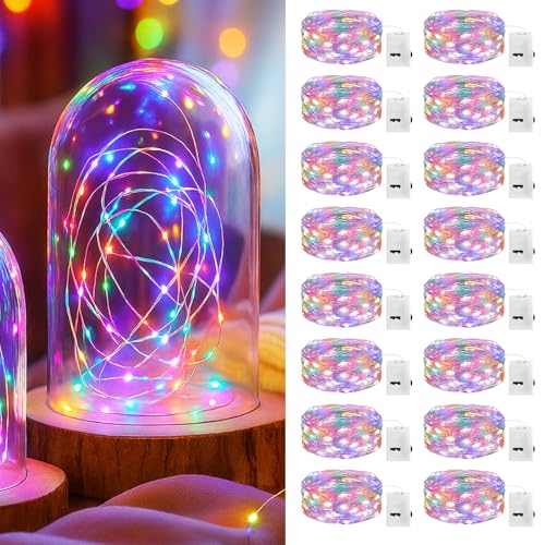 bitjam 16 Stück Mini LED Lichterkette mit Batterie, 2M 3 Modes Kleine Lichterkette Wasserdicht für Party Hochzeit Weihnachten Beleuchtung Deko (Mehrfarbig) von bitjam