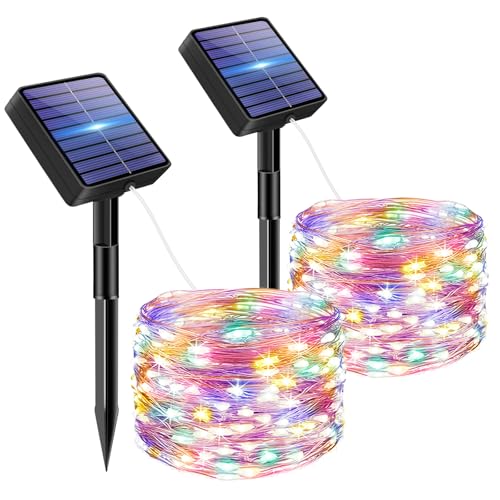bitjam 2 Stück Solar Lichterkette Aussen, 5M 50 LED Lichterketten Solar Draußen 8 Modi IP65 Wasserdicht Solarlichterkette Außen Wetterfest für Garten Zaun Baum Hof Balkon Deko (farbig) von bitjam