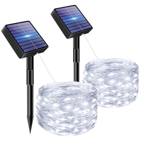 bitjam 2 Stück Solar Lichterkette Aussen, 5M 50 LED Lichterketten Solar Draußen 8 Modi IP65 Wasserdicht Solarlichterkette Außen Wetterfest für Garten Zaun Baum Hof Balkon Deko (kaltweiß) von bitjam
