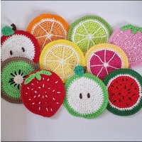 Fruchtscheibe Handgemachte Untersetzer Y2K Home Decor, Zitrone, Limone, Orange, Erdbeere, Apfel von bitsandbobscrochet