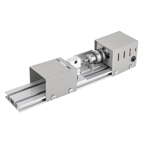 96w 220v 7 Stufen Metalldrehmaschinen Mini Drehmaschine Tischdrehbank Holzbearbeitung Poliermaschine DIY Mit High Precision Chuck Vielseitige Gravierklingen Staubschutz Einstellbare Geschwindigkeit von biusgiyeny