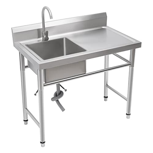 Edelstahl Küchenspüle Spültisch 1 Becken Rechts Gastrospüle Waschtisch Multifunktionswaschtisch Edelstahl Waschtisch Spülbecken Spüle Spültisch 100x60cm von biusgiyeny