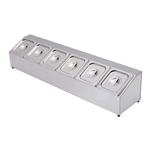 biusgiyeny 6 Gitter Pizza Edelstahl Zutatenbehälter Catering Behälter Edelstahl Behälter Gewürzbox Beilagenbehälter Zutatenbox mit Deckel Pizza Zubehör von biusgiyeny