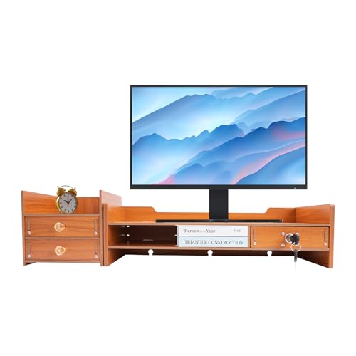 biusgiyeny Hölzerner Monitorständer mit 3 Schubladen Schreibtisch-Monitorerhöhung Holz Bildschirmständer Computer Desktop Storage Organizer Monitor Erhöhung Schreibtisch von biusgiyeny