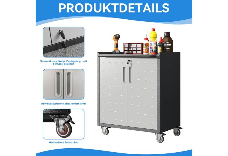 bizoemade Werkzeugwagen Heavy-Duty Metall-Garagenschrank mit Rollen, (1-tlg), robuster Werkzeug-Stauraum, 88x75x42cm von bizoemade