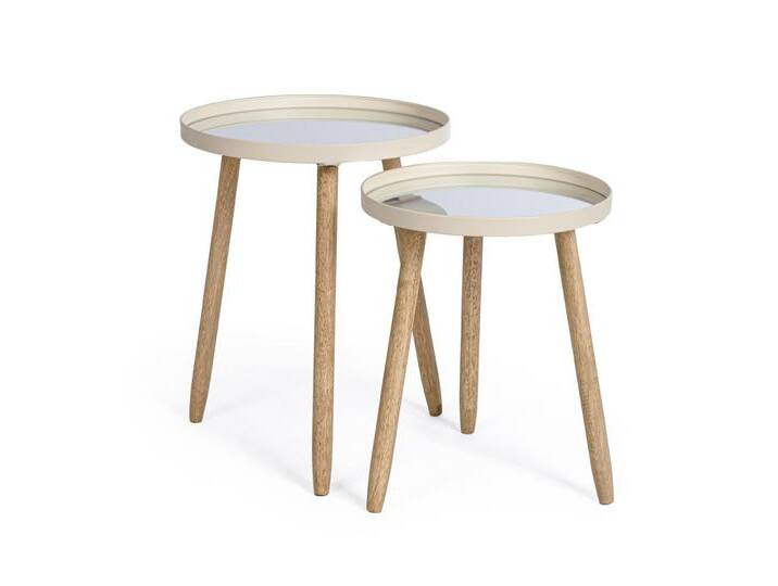 Bizzotto Beistelltisch Edvard 2er-Set mit Glasplatte, Elfenbein, Platte mit Spiegeleffekt, beige, Elfenbein, Elfenbein, Beige von bizzotto