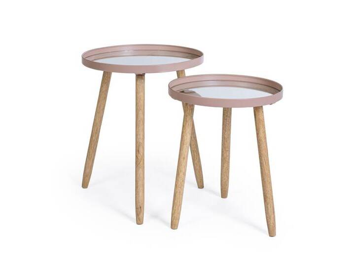 Bizzotto Beistelltisch Edvard 2er-Set mit Glasplatte, Malve, Platte mit Spiegeleffekt, rosa, Malve, Malve, Rosa-Violett von bizzotto