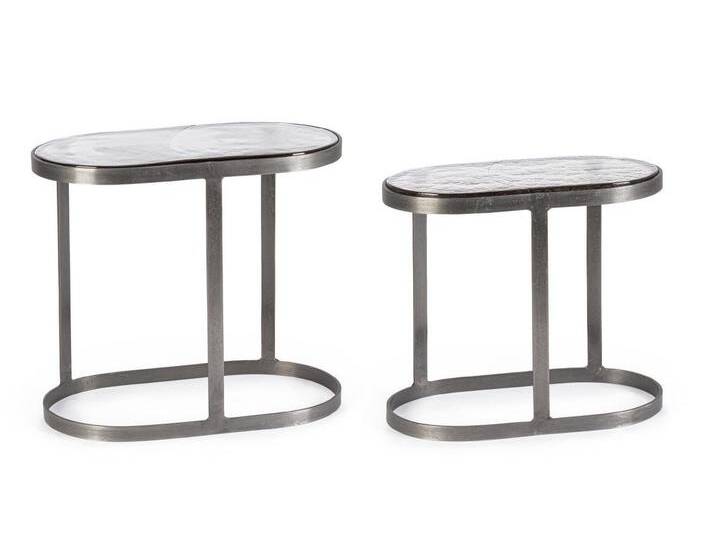 Bizzotto Beistelltisch Zayla 2er-Set aus Metall Oval, Platte aus handgefertigtem und natürlichem Glas, silberfarben von bizzotto