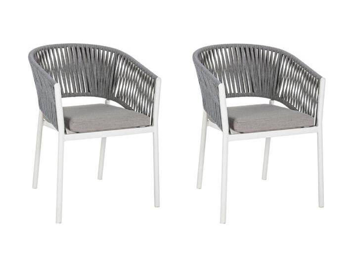 Bizzotto Gartenstühle 2er Set FLORENCIA, stapelbar, Weiß - Hellgrau - Aluminiumgestell - mit Sitzkissen - stapelbar - 2er Set von bizzotto