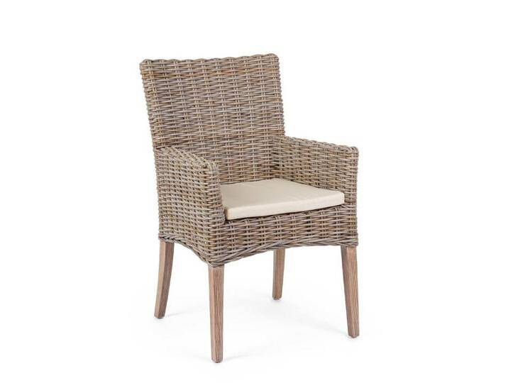 Bizzotto Stuhl Manoel aus Rattan mit Armlehne, Mit Armlehne, Inkl. Kissen (abnehmbarer Bezug), beige von bizzotto