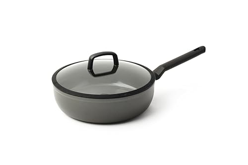 BK Cookware Balans Schmorpfanne aus Keramische mit Antihaftbeschichtung, 28 cm/4,6 l, mit Deckel, Induktionsgeeigent, PFAS-frei, Backofengeeignet bis 160 °C, Spülmaschinengeeignet, Grau von BK