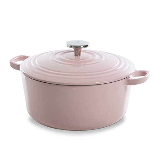 BK Cookware Bourgogne Schmortopf, Bräter Induktion, Gusseisen Topf Emailliert mit Deckel, Ofen- und Spülmaschinengeeignet - 28cm/6,7 L, Blasses Pink von BK