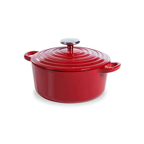 BK Cookware Bourgogne Schmortopf, Bräter Induktion, Gusseisen Topf Emailliert mit Deckel, Ofen- und Spülmaschinengeeignet - 20cm/2,5 L, Chili Rot von BK