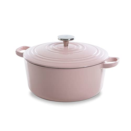 BK Cookware Bourgogne Schmortopf, Bräter Induktion, Gusseisen Topf Emailliert mit Deckel, Ofen- und Spülmaschinengeeignet - 24cm / 4,2 L, Blasses Pink von BK