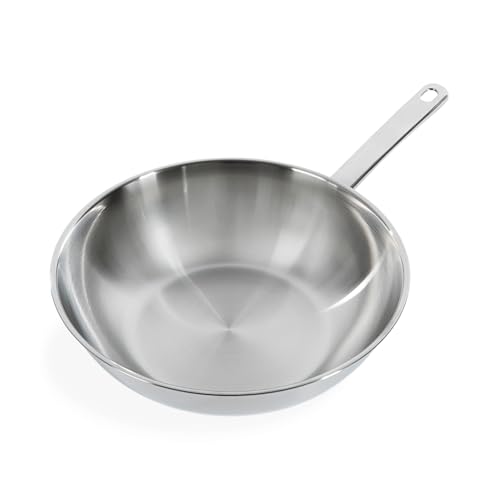 BK Bright Edelstahl 28cm Wokpfanne, Stay Cool Griff, Professionelles Kochen, 18/10 Edelstahl, Induktion, Backofenfest bis 230°C, Bratrostsicher, Spülmaschinenfest, Silber von BK
