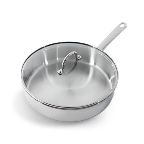 BK Bright Edelstahl Induktion 28 cm Kasserolle mit Deckel,Polierte Außenseite, Stay Cool Griff, Professionelles Kochen, 18/10 Edelstahl, Induktion, Backofenfest bis 230°C, Spülmaschinenfest, Silber von BK