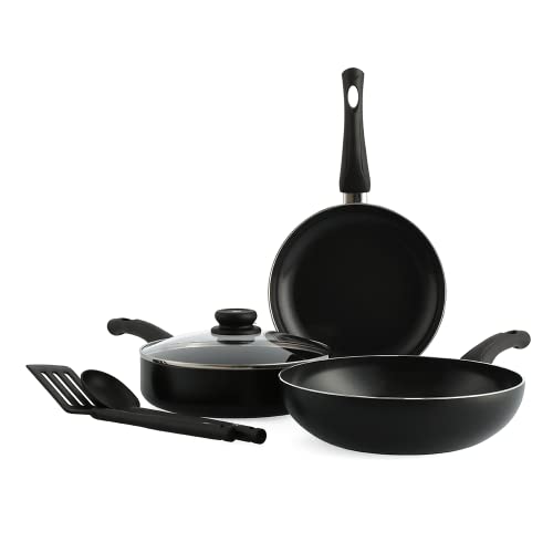 BK Brilliant Gesundes Induktionsgeeignetes 6-teiliges Keramik-Kochgeschirr Setn Bratpfanne, Wok, Sauté, Utensilien, Backofen bis 160C, langlebig und professionell, spülmaschinenfest, PFAS-frei,schwarz von BK