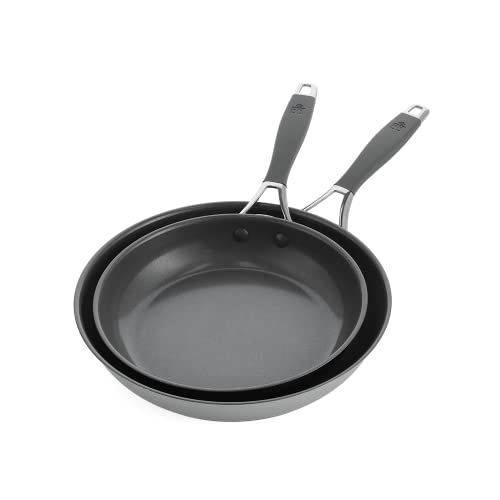 BK Control Edelstahl Keramik Antihaft Induktion kompatibel 24cm und 28cm Bratpfanne Skillet Set, Backofen und Broiler sicher bis 180C, spülmaschinenfest, komfortable Silikongriff, PFAS frei, Silber von BK