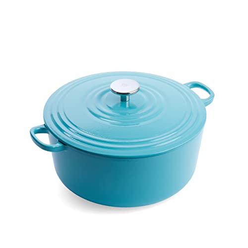 BK Cookware Deutsches Emaille-Gusseisen, 24 cm/4,2 Liter Schmortopf Auflaufform mit Deckel, Dutch Oven, Bräter, Feuertopf, Induktion, Spülmaschinenfest, Backofenfest bis zu 220°C, Aqua Blau von BK